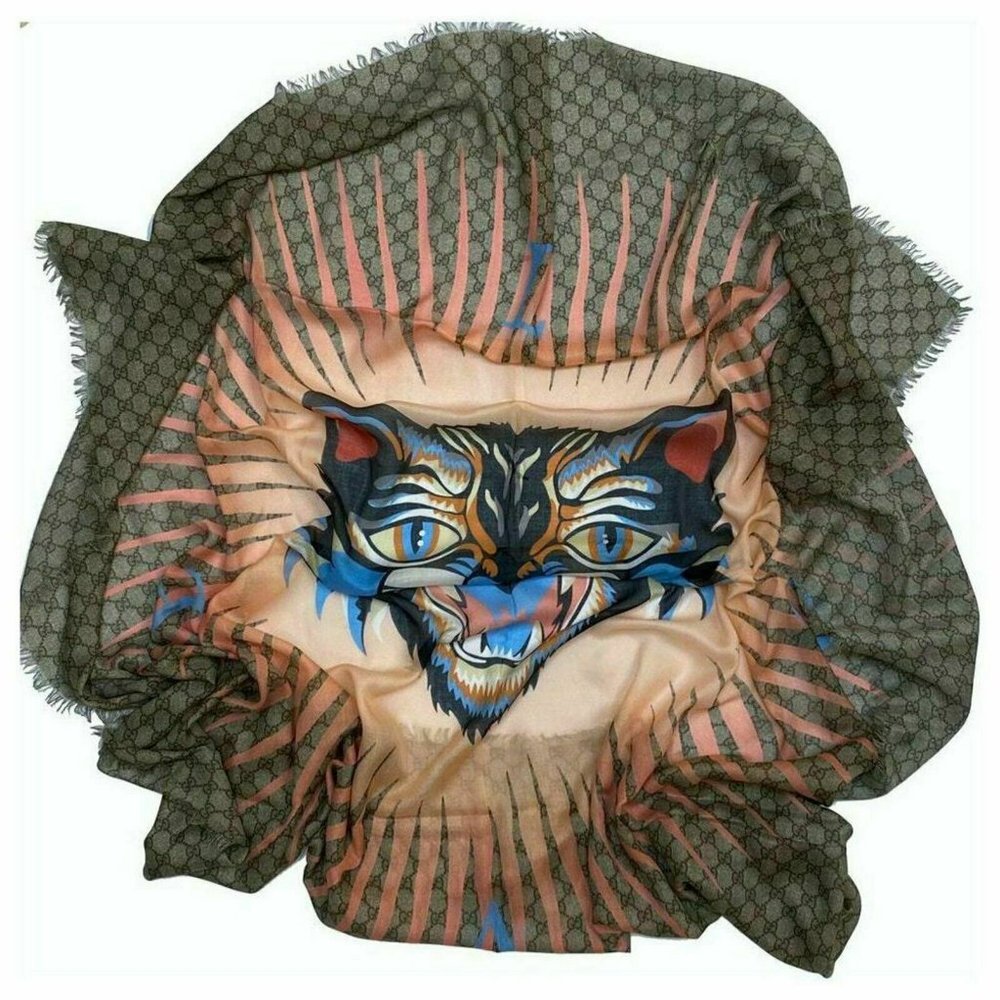 Gucci GG Logo Angry Cat Square Scarf/Shawl 55"X55"